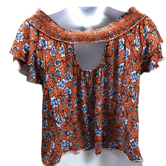 American Rag Top Floral Off the Shoulder Casual Blouse‎ Women's M Keyhole Back - Picture 2 of 10